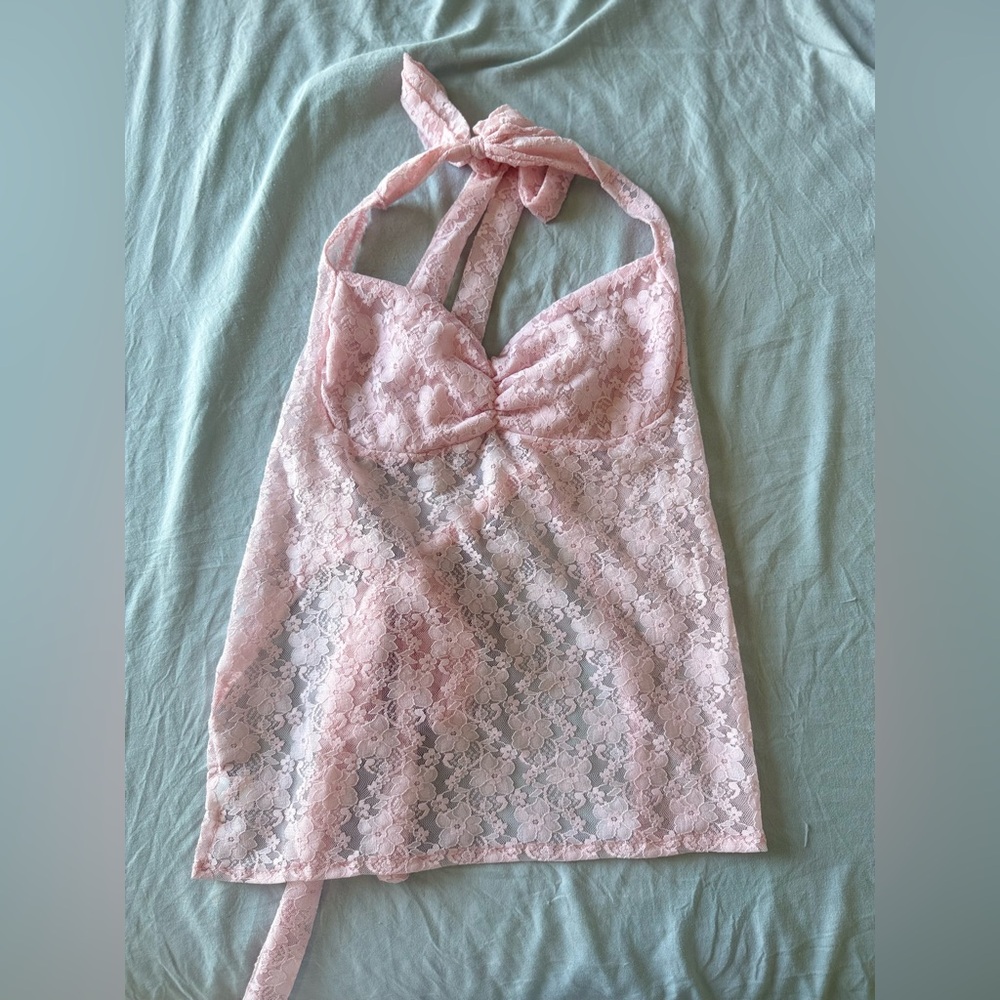 Pink Open Back Lace Top